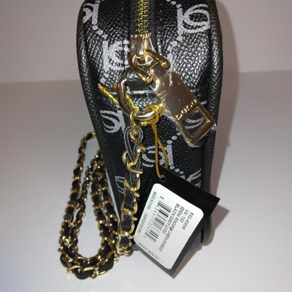 BEBE BLACK & GRAY GOLD MONOGRAM LEATHER CAMERA BAG CROSSBODY PURSE - NWT - Picture 6 of 12
